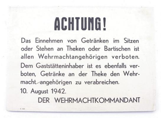 German WH Warning Sign for Wehrmacht Soldiers