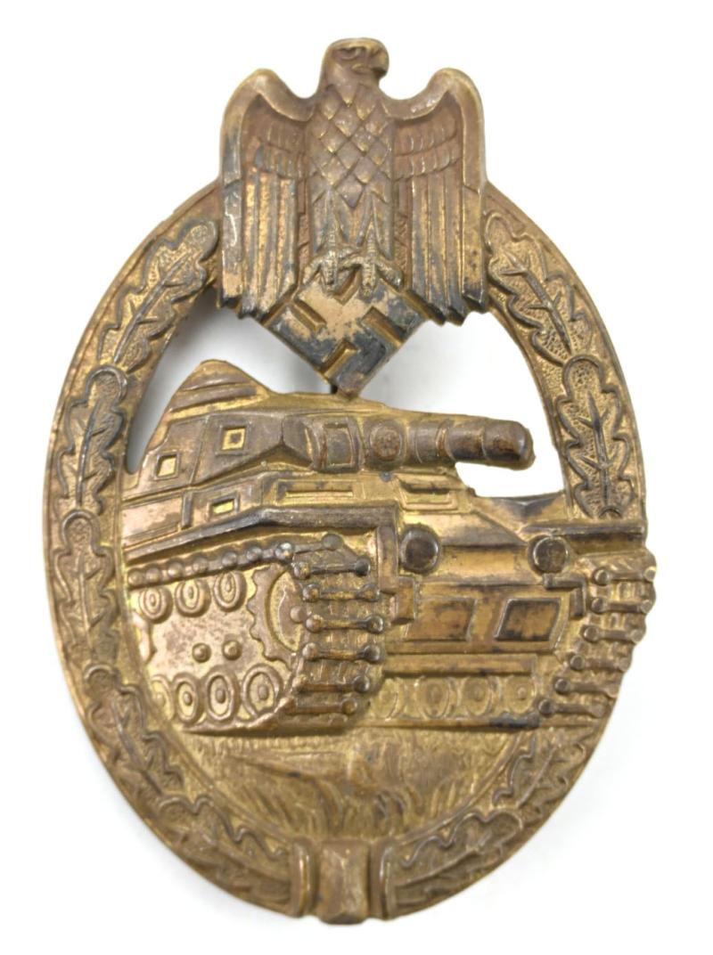 German Panzer Assault Badge in Bronze 'Hollow Back'