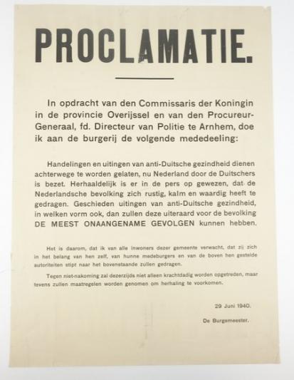 Dutch WW2 Poster Proclamatie