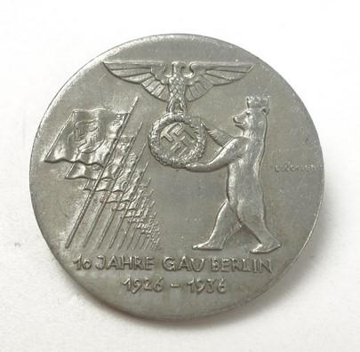 German 1936 10-Year Anniversary of National Socialist Berlin Celebration Badge