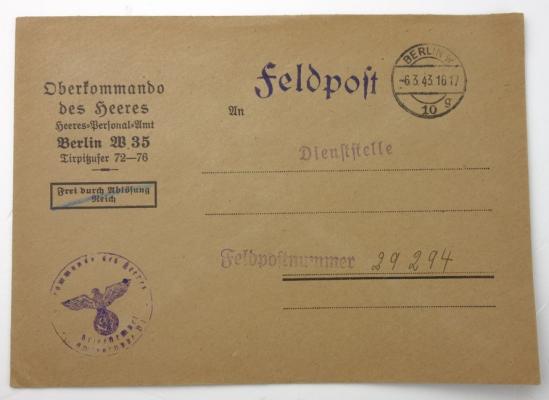 German Envelop ''Oberkommando des Heeres'' 1943