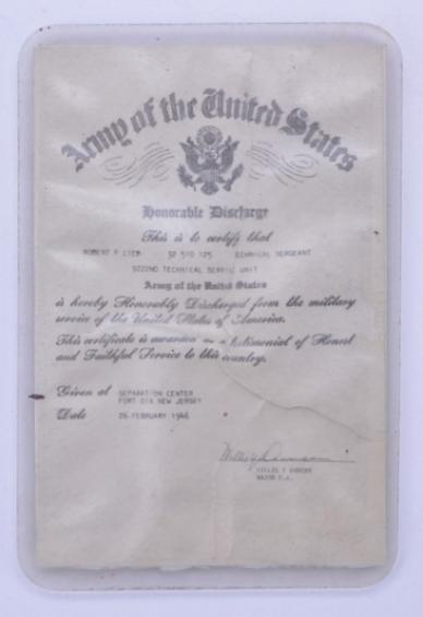 USAAF WW2 Honorable Discharge Pass of Actor Robert P.Lieb
