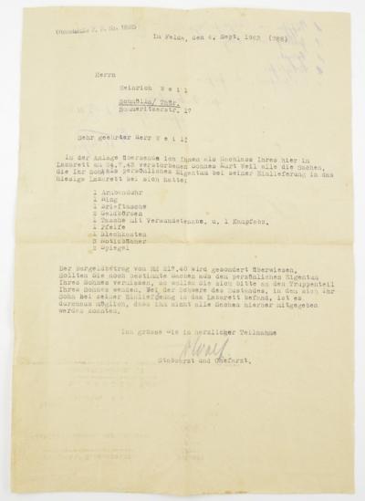 German Letter SS-Rottenführer Kurt Weil