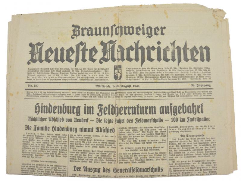 German Newspaper 'Braunschweiger Neueste Nachrichten' 1934