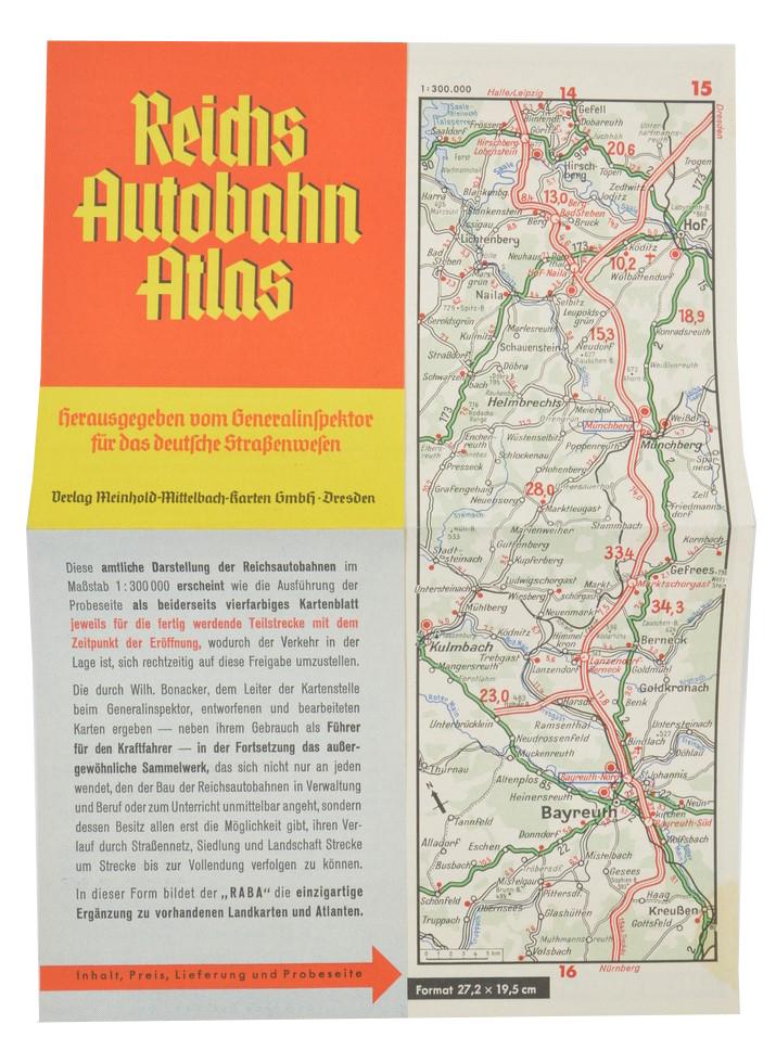 German Third Reich Period Advertising Flyer 'Reichs Autobahn Atlas'