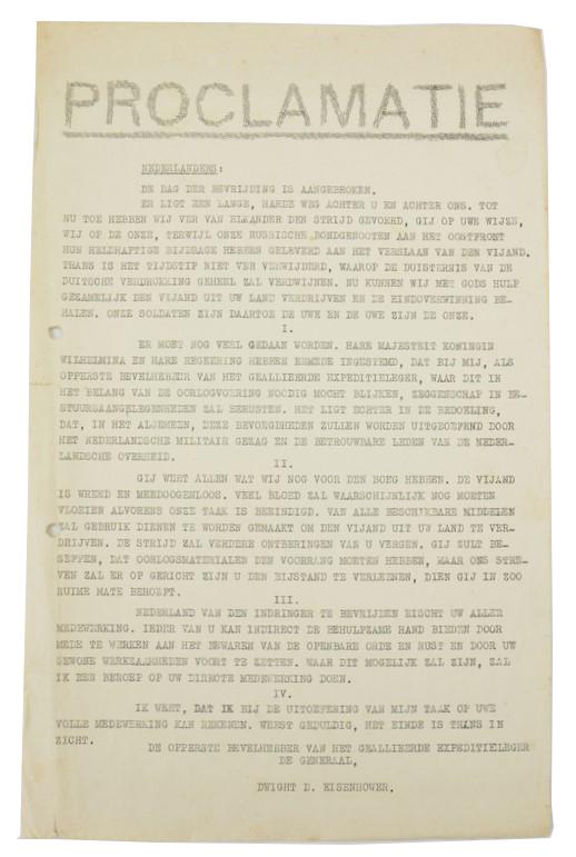 Dutch Proclamation Leaflet 'Eisenhower'