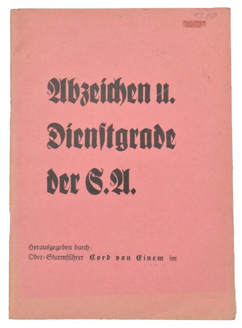 German Booklet 'Abzeichen u.Dienstgrade der SA'