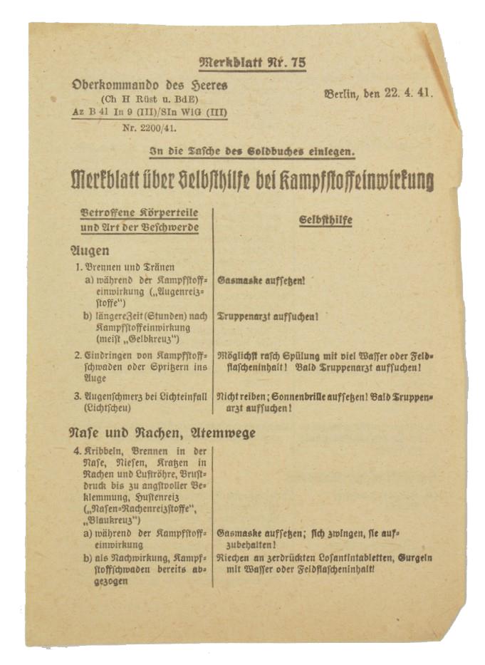 German WH Instruction leaflet 'Chemical Warfare'