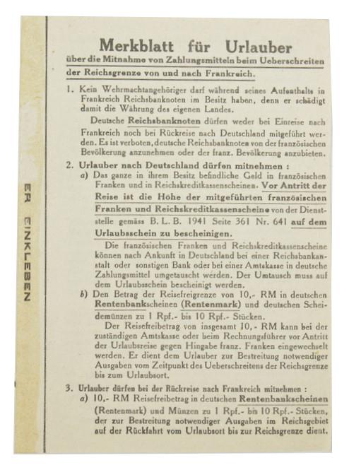 German WH Instruction Leaflet 'Holiday to France'