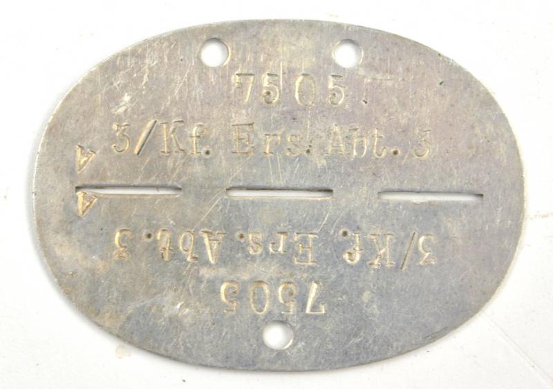 German WH Dog-Tag '3./Kf.Ers.Abt.3'