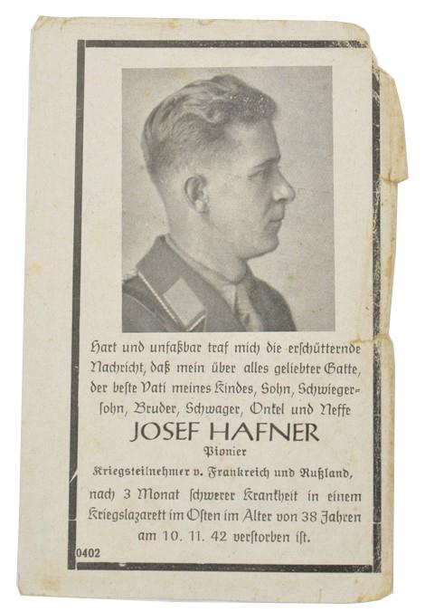 German WH Deathcard 'Josef Hafner'