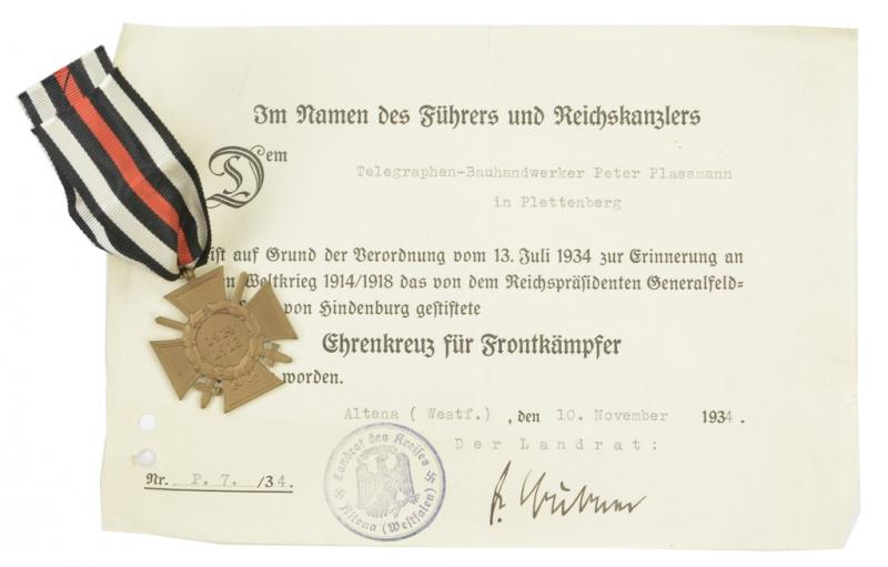 German Hindenburg Cross with Certificate