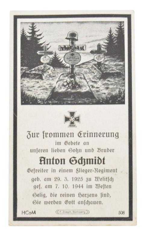 German LW Deathcard 'Anton Schmidt'