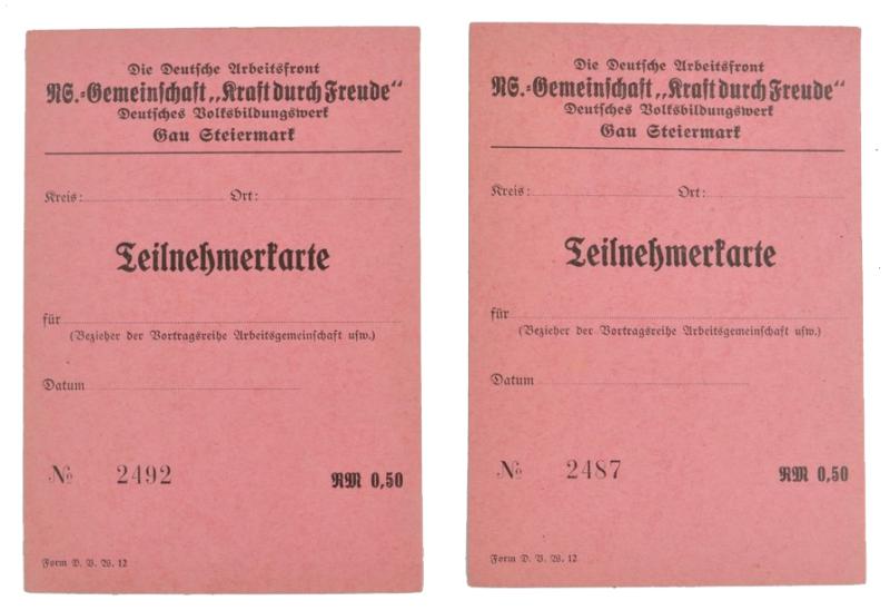 German NS KdF Participant Cards