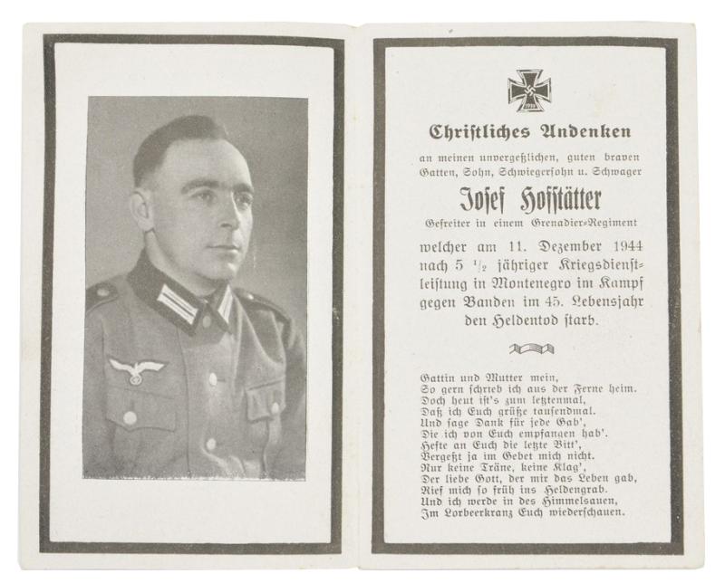 German WH Deathcard 'Josef Hofftatter'