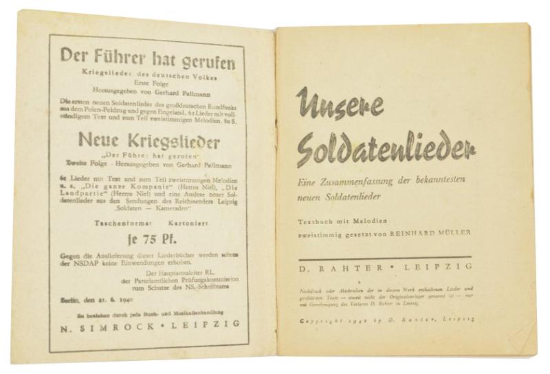 German WH Song Book 'Unsere Soldatenlieder'