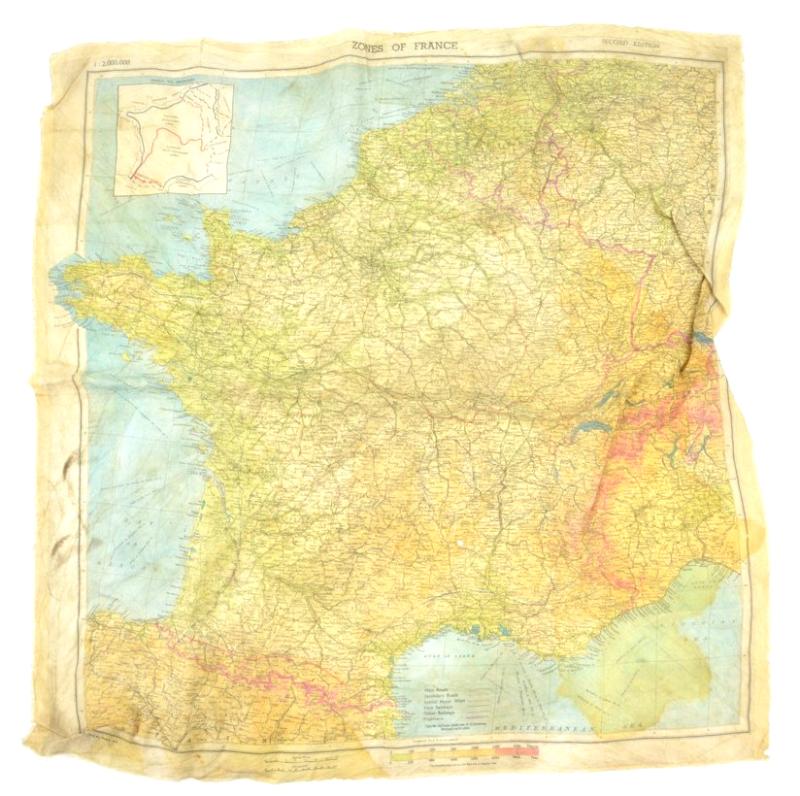 US WW2 Paratrooper Silk Escape map 'Zones of France' D-Day