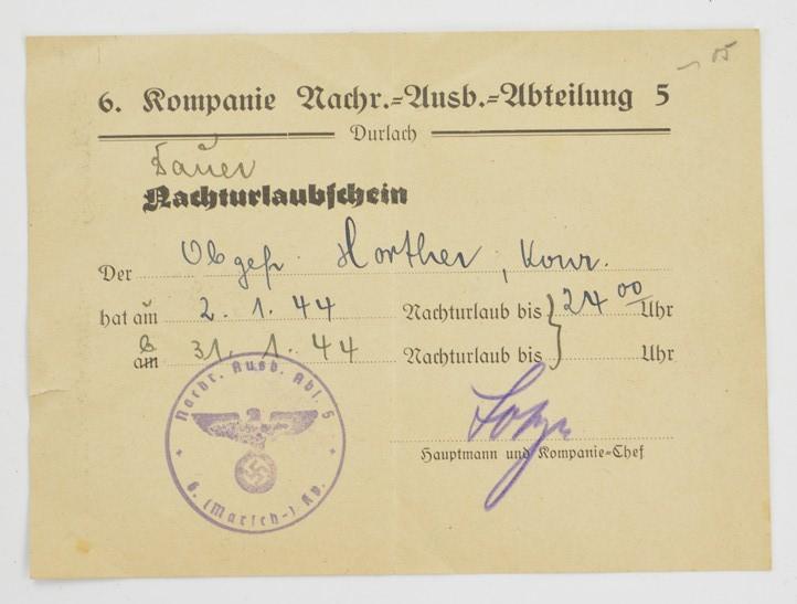 German WH Night Leave Certificate