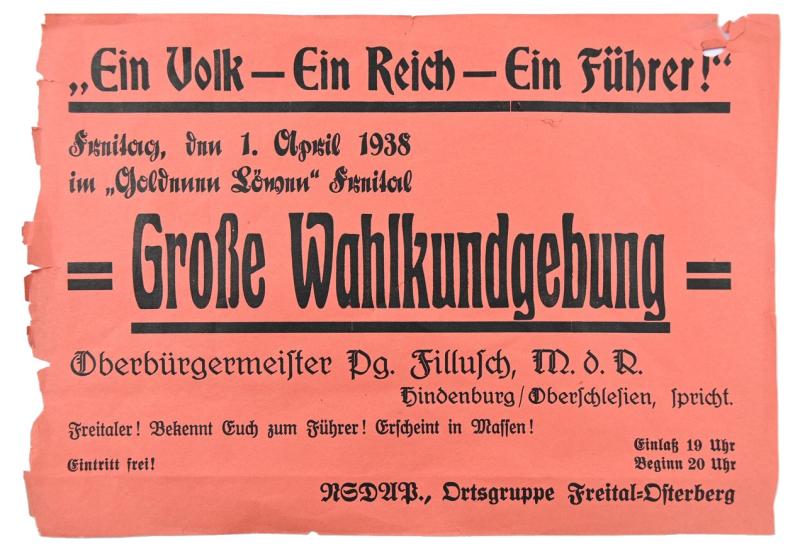 German NSDAP Public Announcement paper