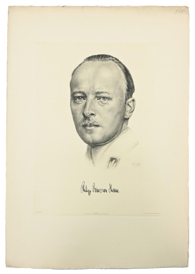 German Portrait Print/Litho of Philipp 'Prinz' von Hessen by K.J.Böhringer