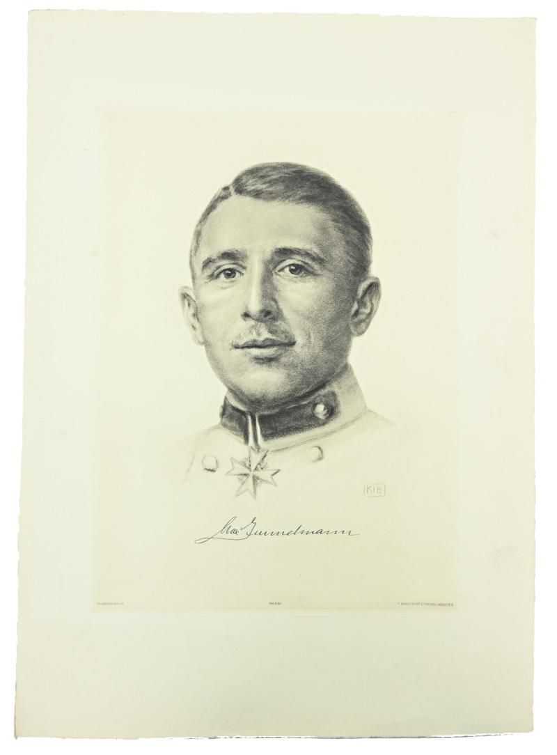 German Portrait Print/Litho of Flying Ace Max Immelmann by K.J.Böhringer