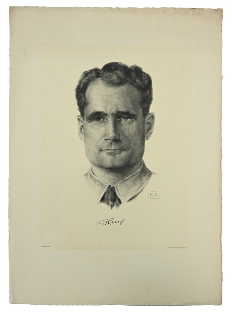 German Portrait Print/Litho of Rudolf Hess by K.J.Böhringer