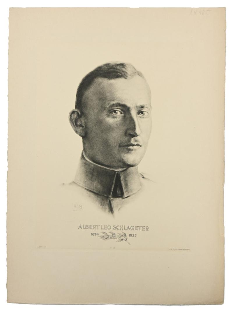 German Portrait Print/Litho of Albert Leo Schlageter by K.J.Böhringer
