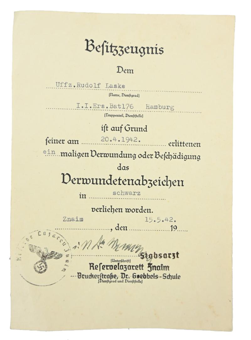 German Wound badge in Black Certificate