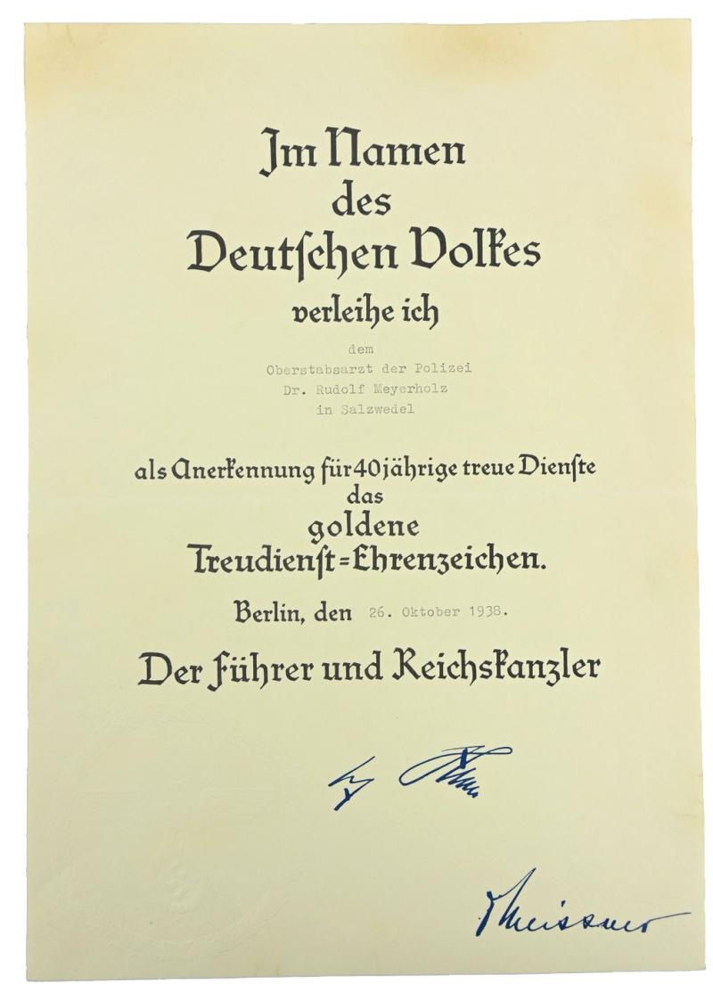 German 40 Years Long Service Award Certificate