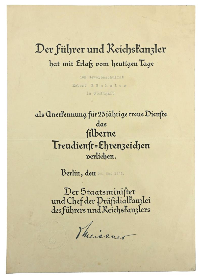 German 25 Years Faithfull Service Award Certificate