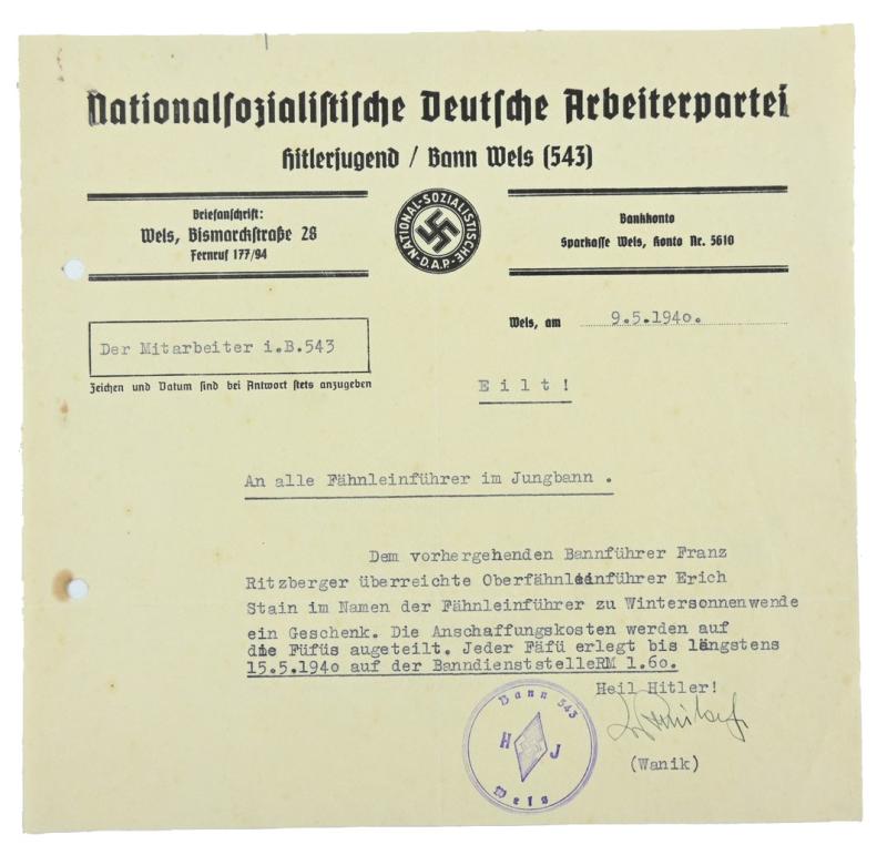 German NSDAP/ Hitler Youth Letter