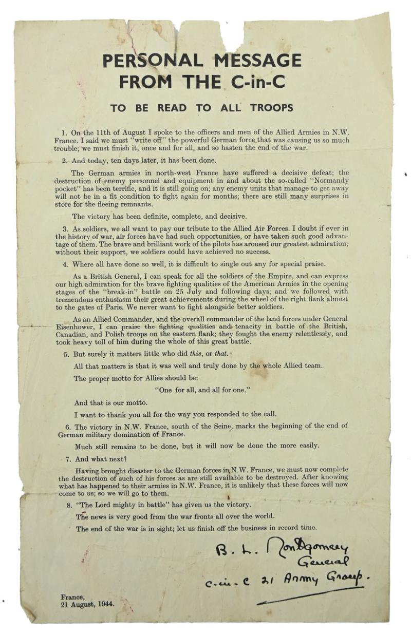 British WW2 Message 21st Army Group France