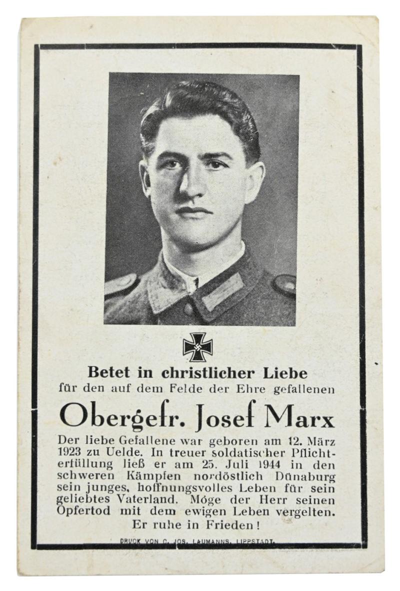 German WH Deathcard 'Obergeftr. Josef Marx'