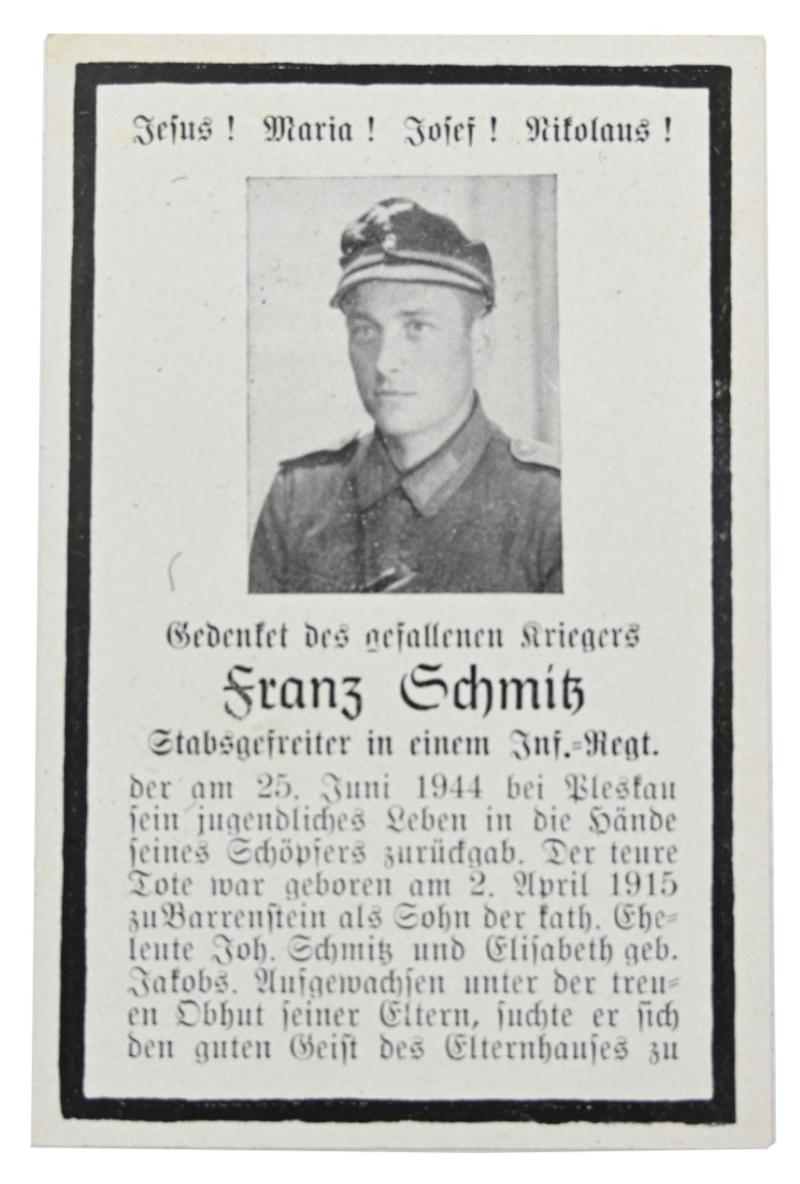 German WH Deathcard 'Franz Schmitz'