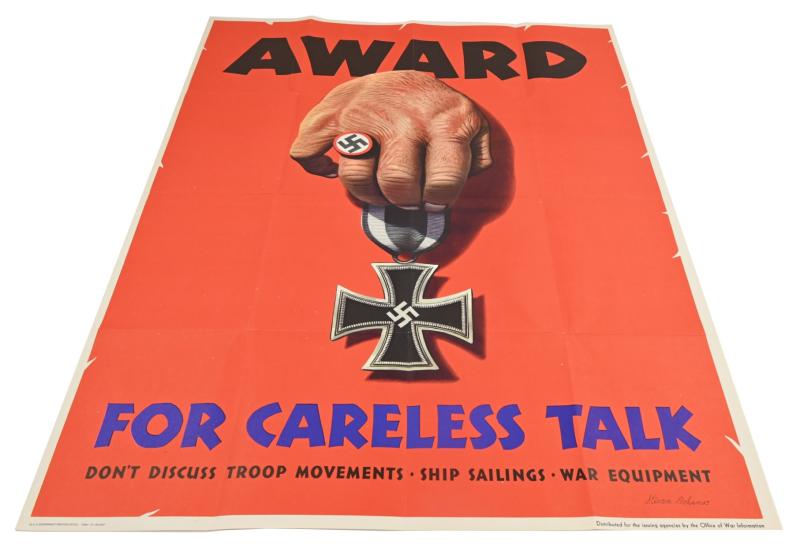 US WW2 Poster 'Award for careless talk'
