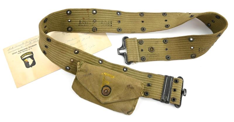 US WW2 101st Airborne Division Named Pistol belt, pouch and Letter.