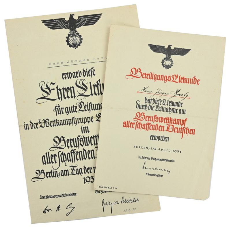 German Hitler Youth Certificate Set