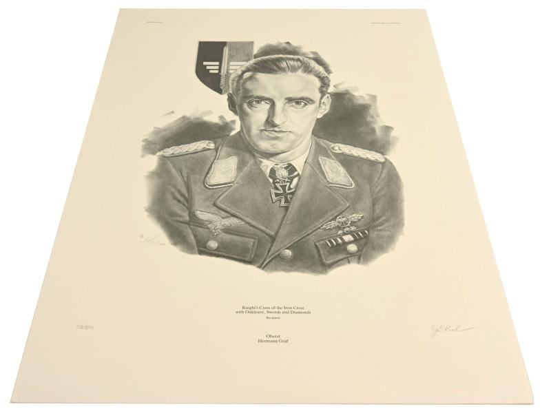 German Litho Print of LW Flight Ace 'Hermann Graf'