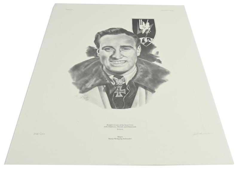 German Litho Print of LW Flight Ace 'Heinz-Wolfgang Schnaufer'