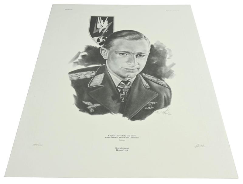 German Litho Print of LW Flight Ace 'Helmut Lent'