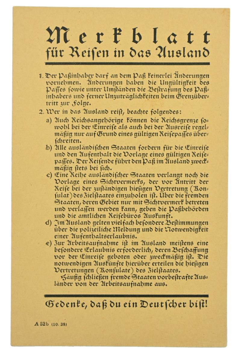 German Third Reich Soldier's Manual 'Reisen im Ausland'