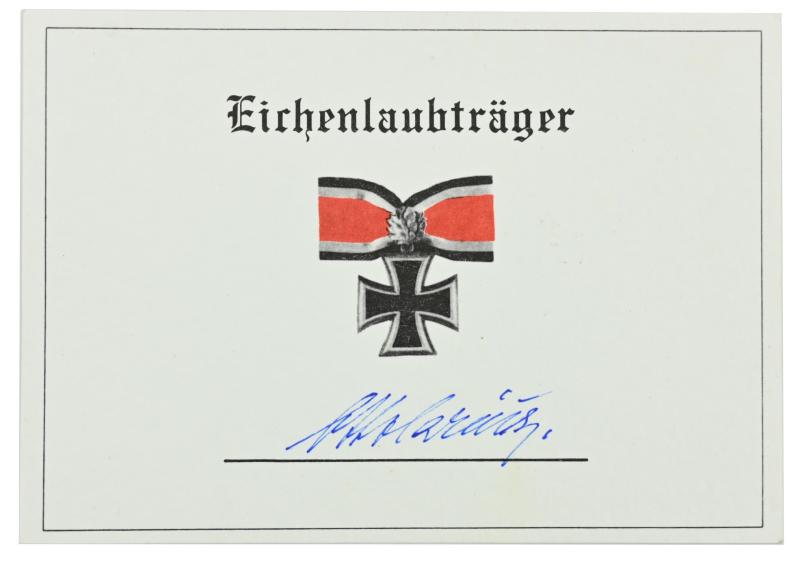 Signature of Wehrmacht Heer KC-OLC Recipient 'Otto Carius'