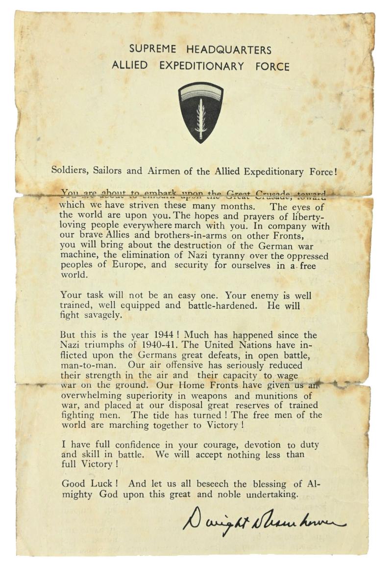 US WW2 Eisenhower D-Day Letter 6 June 1944