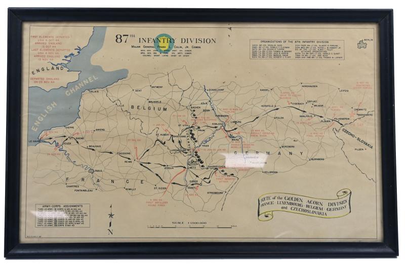 US WW2 Framed 87th Infantry Division Route Map
