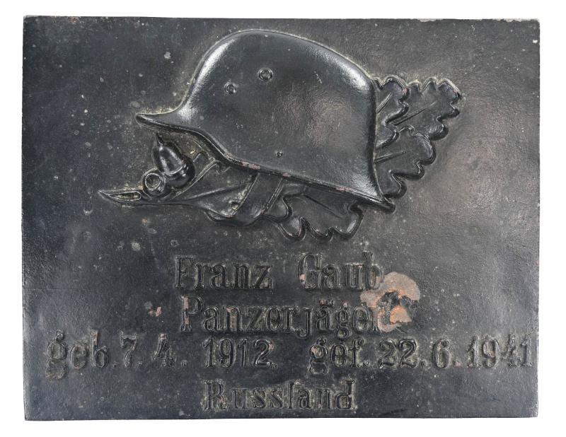 German WH Grave Plaque Panzerjäger 'Franz Gaub'