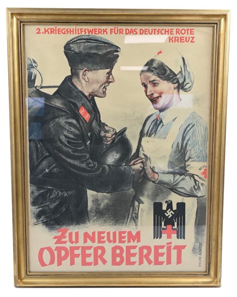 German DRK Poster in Frame 'Zu Neuem Opfer Bereit'