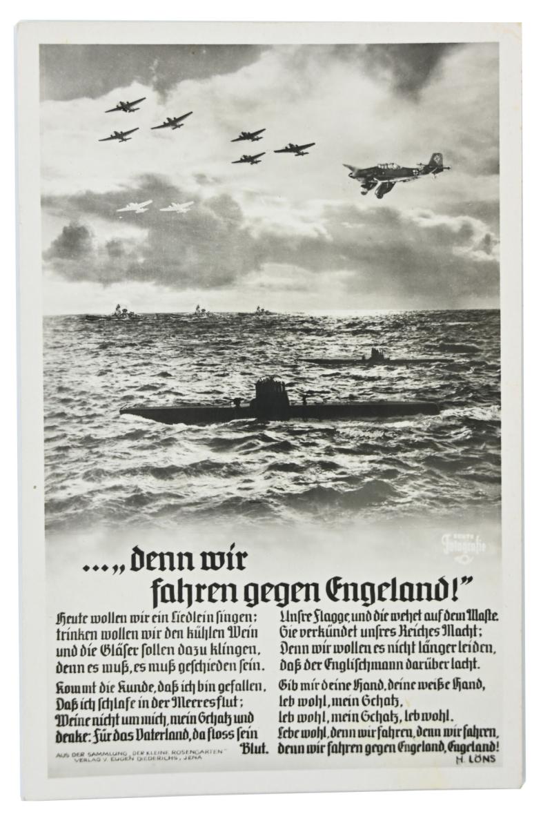 German KM Postcard '..,,Denn wir fahren gegen Engeland!'