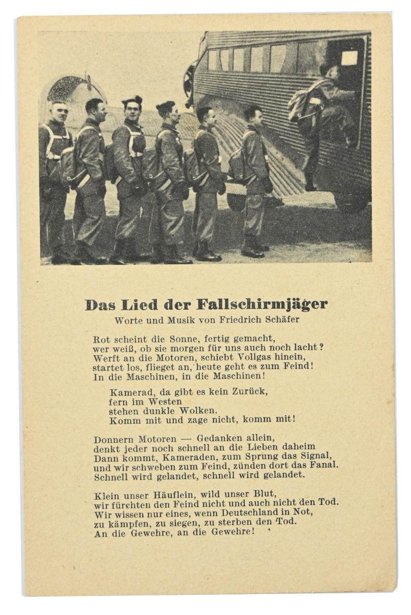 German LW Postcard 'Lied der fallschirmjäger'