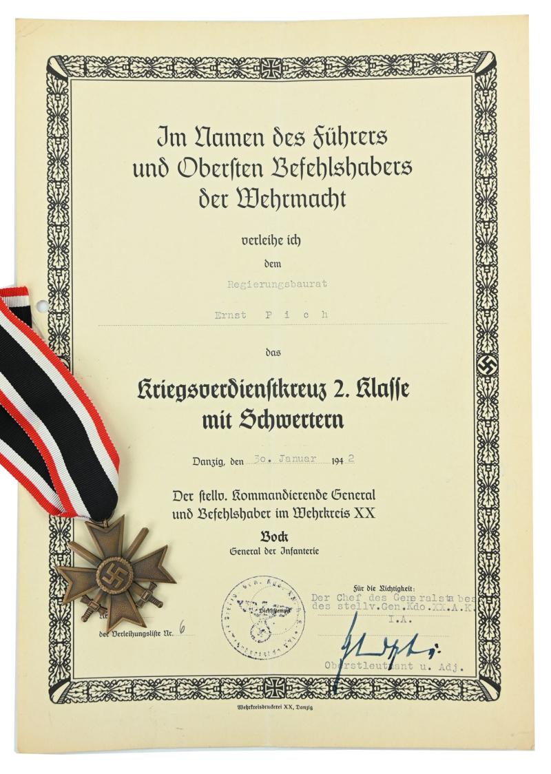 German War Merit Cross 2nd Class with Swords & Certificate
