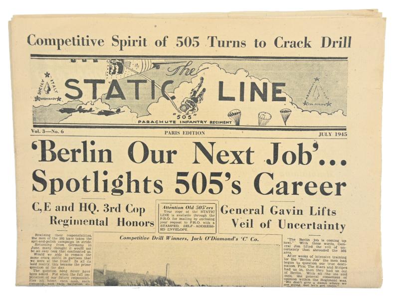 US WW2 505th Parachute Infantry Regiment Newspaper 'Static Line' Paris Edition